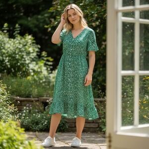 YOZY Green Floral Print Dress Women's Size XXL (46 EU 14 US)Dressy Casual/ #8101